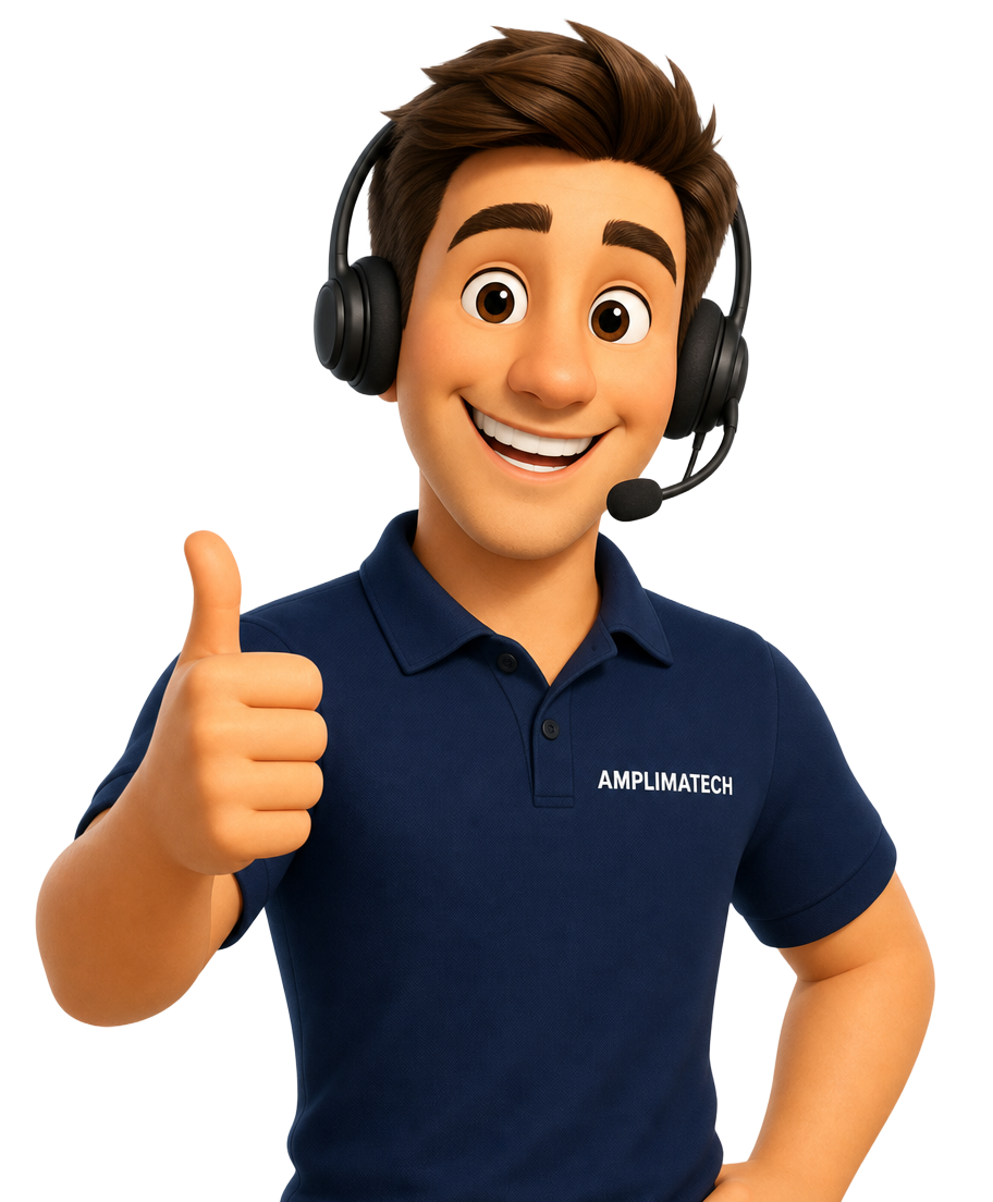 Mascote da Amplimatech com headset