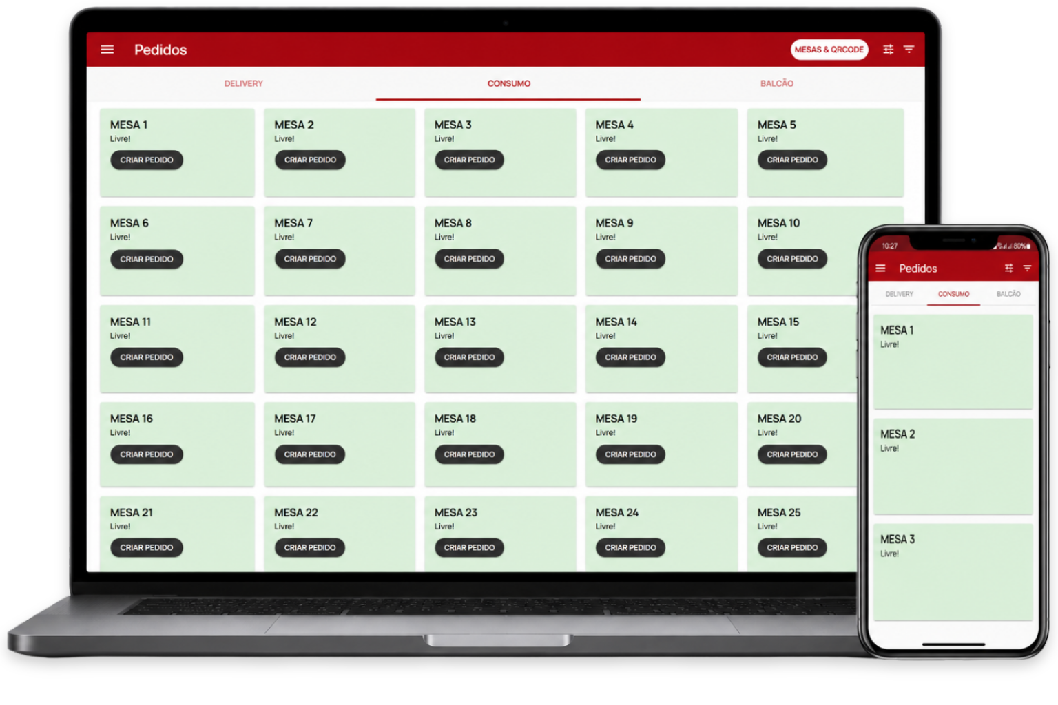 Atendimento em Mesas + App para Garçom